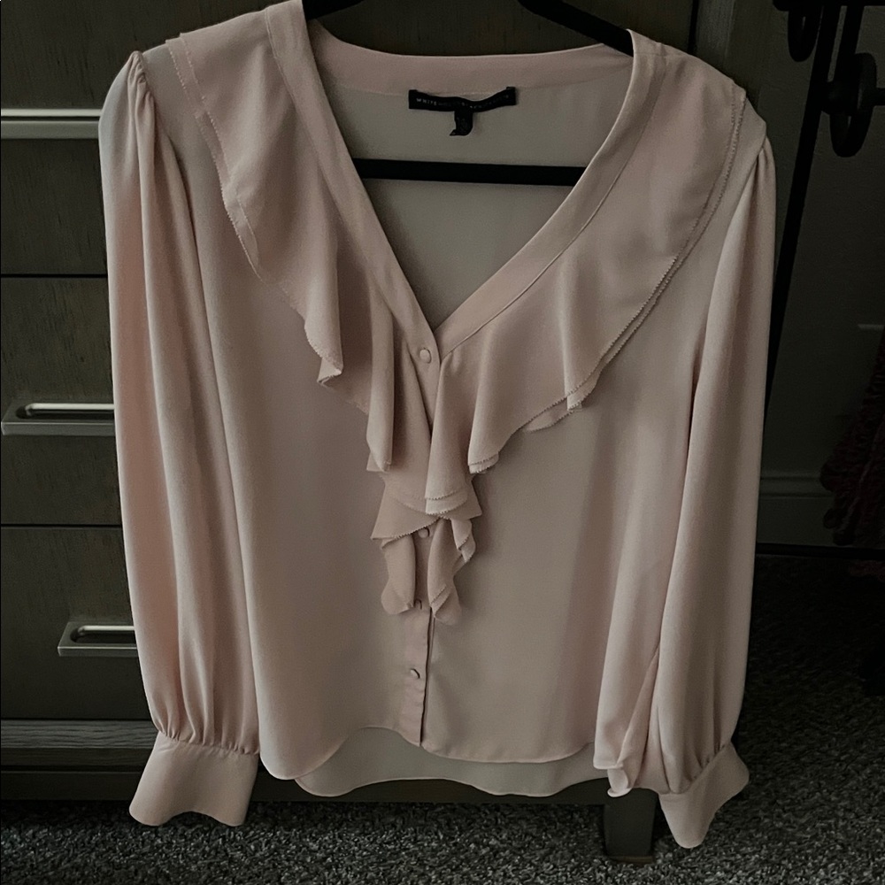 White House Black Market Elegant Pink Ruffle Blouse